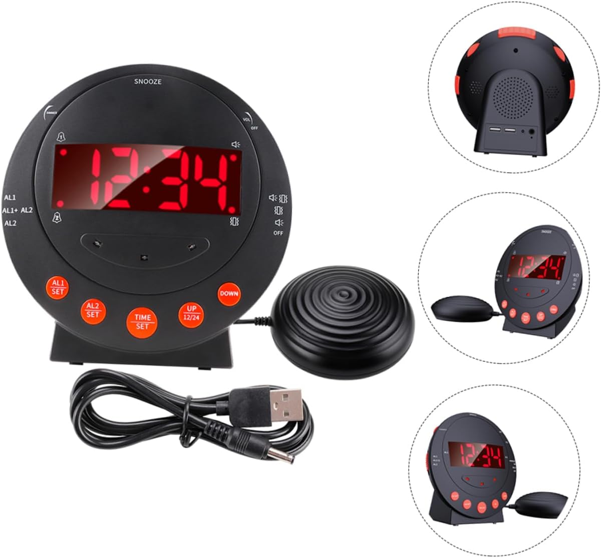 1 Set Loud Alarm Clock with Bed Shaker for Heavy Sleepers Digital Vibration Clock with Non Slip Base and Dual USB Ports for Deaf and Hard of Hearing