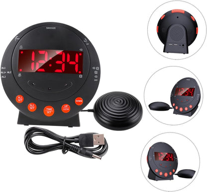 1 Set Loud Alarm Clock with Bed Shaker for Heavy Sleepers Digital Vibration Clock with Non Slip Base and Dual USB Ports for Deaf and Hard of Hearing