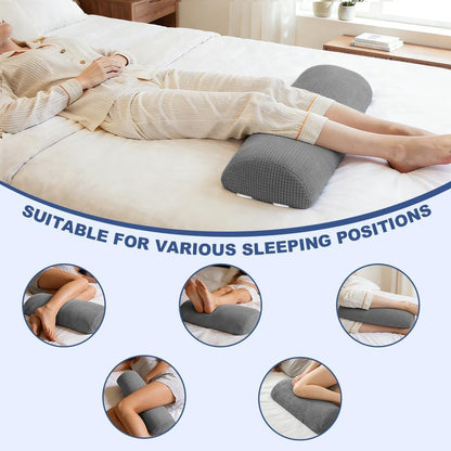 Half Moon Bolster Pillow with Straps, Knee Pillow for Back Sleeping, Under Knee Pillow for Sleeping, Relieves Pain in Legs and Knees, Machine Washable Cover, 24" X 10" X 4", Grey