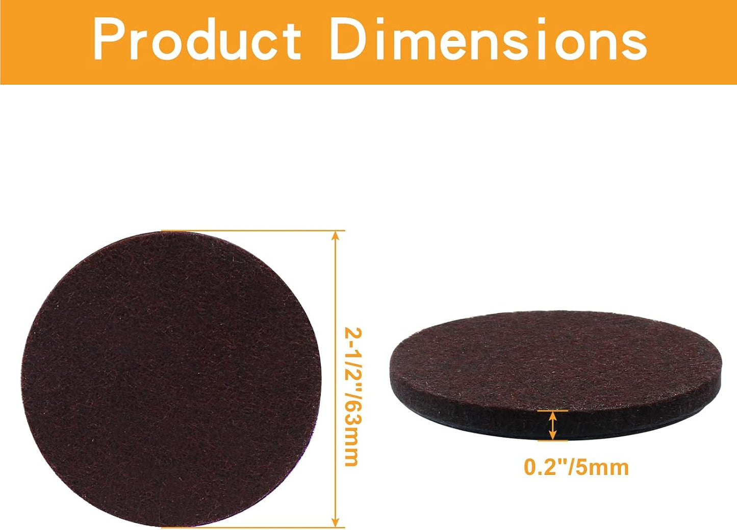 48 Pcs 1-1/2"/38mm Felt Furniture Pads Brown Round | Self Adhesive, 5mm Thick, Anti Scratch Floor Protectors, For Furniture Feet Chair Legs