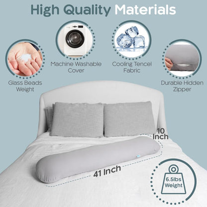 Weighted Body Pillow 6.5lbs, Cooling Tencel Cover, 41” x 10” | Calming Weighted Comfort, Breathable Cooling Cover, Machine Washable, Made for Side Sleepers, 12 Month Warranty