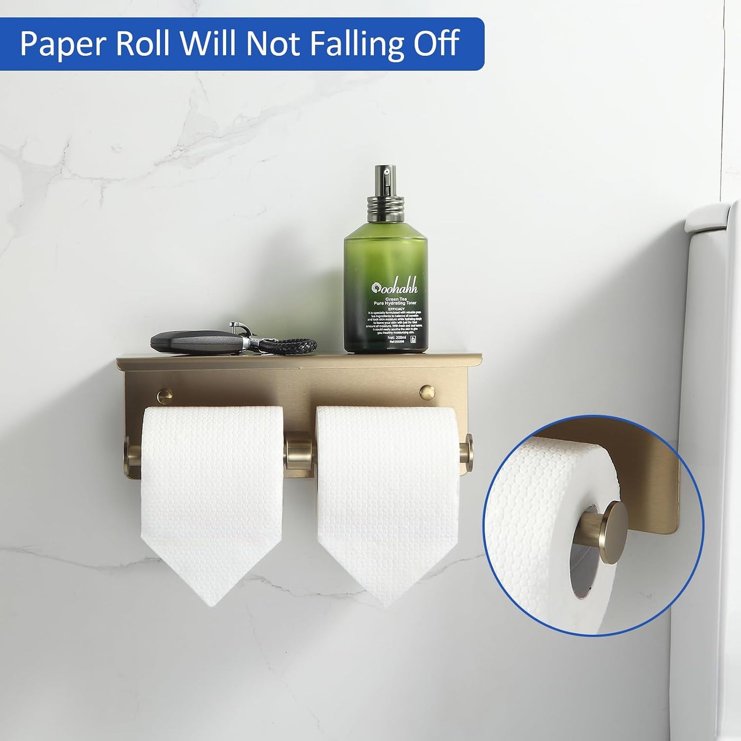 BGL Toilet Paper Holder with Shelf Matte Black, 304 Stainless Steel Wall Mount Toilet Tissue Roll Holder with Double Post for Bathroom, Commercial Toilet Paper Dispenser with Phone Shelf