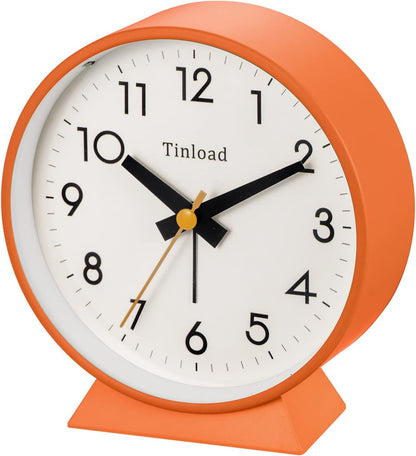 Tinload 4.5" Battery Operated Analog Alarm Clock, Small Silent Bedside Desk Clock with Night Light, Blue