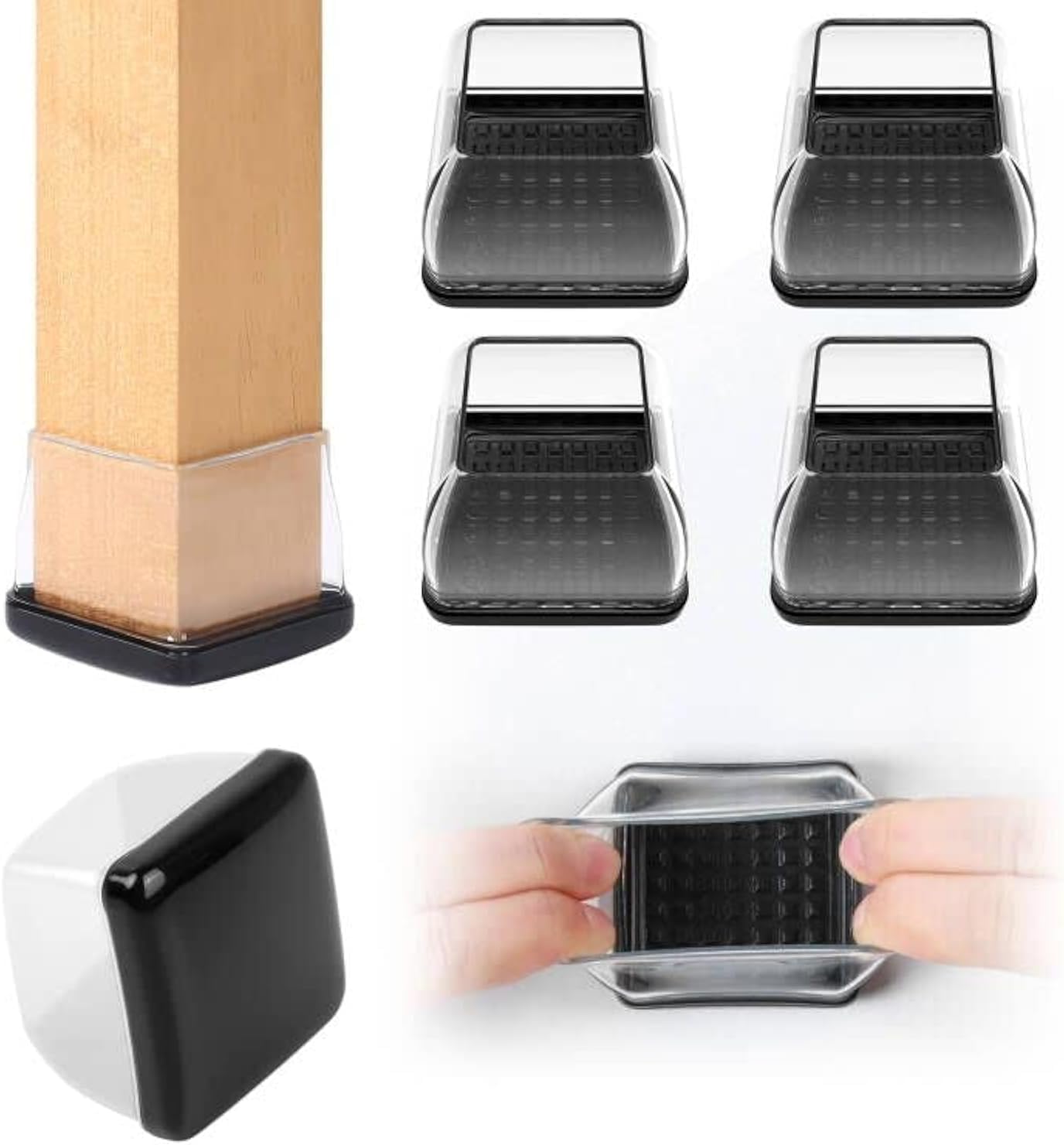 Ezprotekt Chair Leg Sliders for Carpet, 24 Pcs Square Chair Glides for Carpet, Carpet Furniture Pads Stool Leg Protectors Caps, Carpet Furniture Glides Quickly and Easily (L Fit:1" - 1.4")