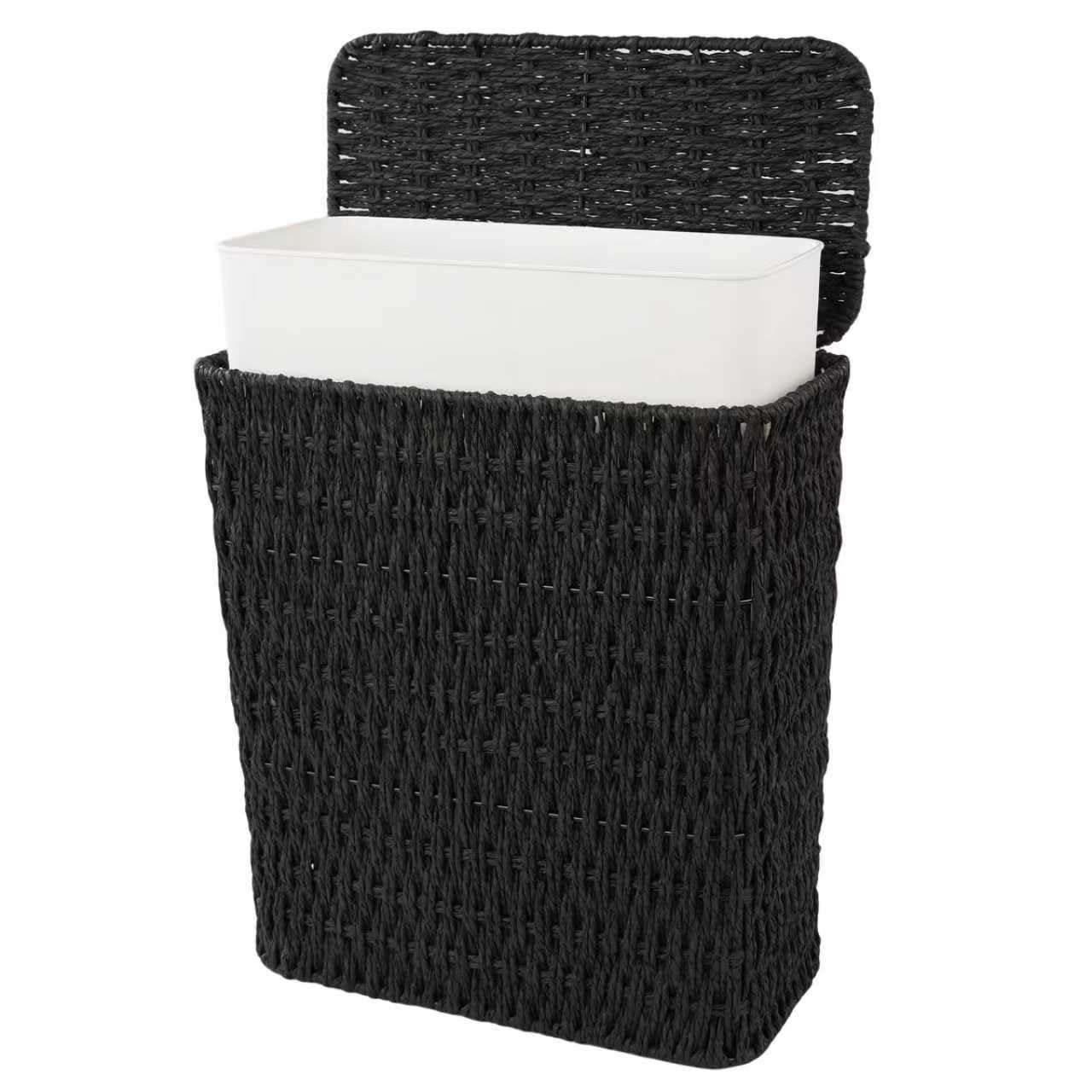 Coeusy 3 Gallon Wicker Trash Can,Small Bathroom Trash Can with Lid,Natural Water Hyacinth Wicker Waste Basket for Bedroom,Toilet,Narrow Garbage Can with Removable Liner