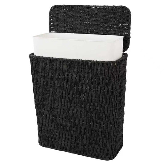 Coeusy 3 Gallon Wicker Trash Can,Small Bathroom Trash Can with Lid,Natural Water Hyacinth Wicker Waste Basket for Bedroom,Toilet,Narrow Garbage Can with Removable Liner