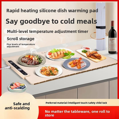 Food Warming Tray - Fast Heating Silicone Food Warming Mat with 4 Level Temperature, Raised Foot to Protect The Table, Rolled up Buffet Hot Plate, Portable Food Warmer for Gatherings Home Travel