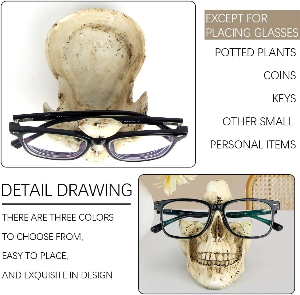 Mrlikale Skull Glasses Stand Holder, Creative Eyeglasses Holder | Sunglasses Spectacle Display Rack, Key Holder Resin Sculptures for Entryway, Home, Office, Desk, Nightstand (Gold)