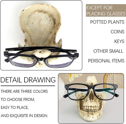 Mrlikale Skull Glasses Stand Holder, Creative Eyeglasses Holder | Sunglasses Spectacle Display Rack, Key Holder Resin Sculptures for Entryway, Home, Office, Desk, Nightstand (Gold)
