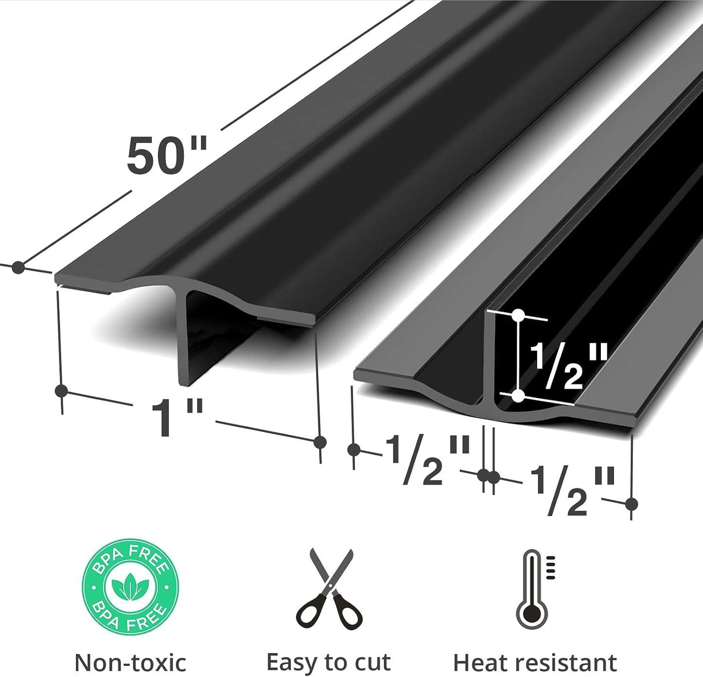 Silicone Stove Gap Cover X-Protector - 50"x1" Premium Counter Gap Filler | Self-Adhesive Guard Between Stove and Counter - Heat Resistant Oven Counter Gap Protector - Stove Top Spill Guard