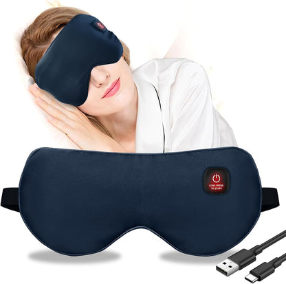 Silk Cordless Heated Eye Mask for Dry Eyes, Light Blocking Warm Eye Compress, Improved Sleep, with 3 Heat Settings, Washable Heating Pad for Migraine, Travel, Rechargeable, Men Women