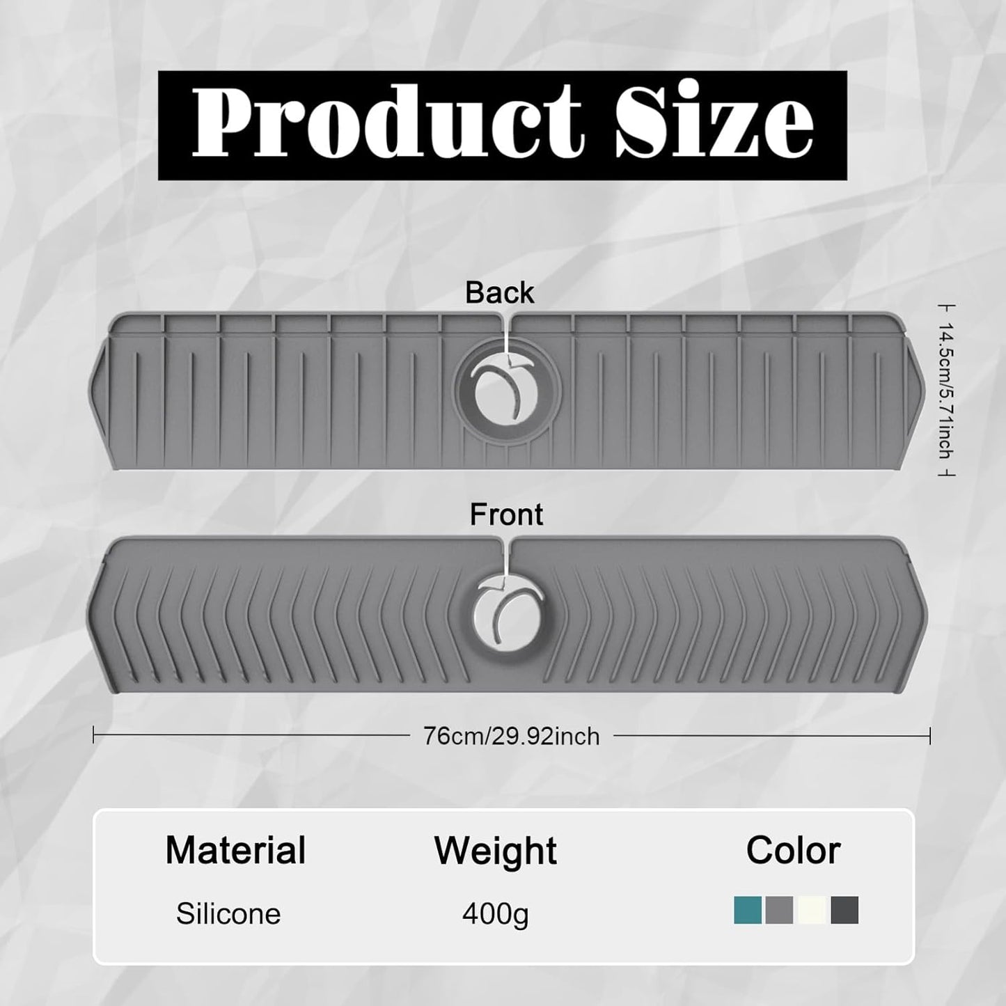 30 Inch Silicone Kitchen Sink Faucet Mat, Adjustable Waterproof Splash Guard Draining Mat Keep Countertops Dry (White)