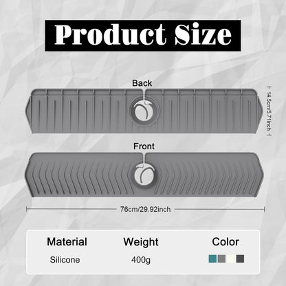 30 Inch Silicone Kitchen Sink Faucet Mat, Adjustable Waterproof Splash Guard Draining Mat Keep Countertops Dry (White)