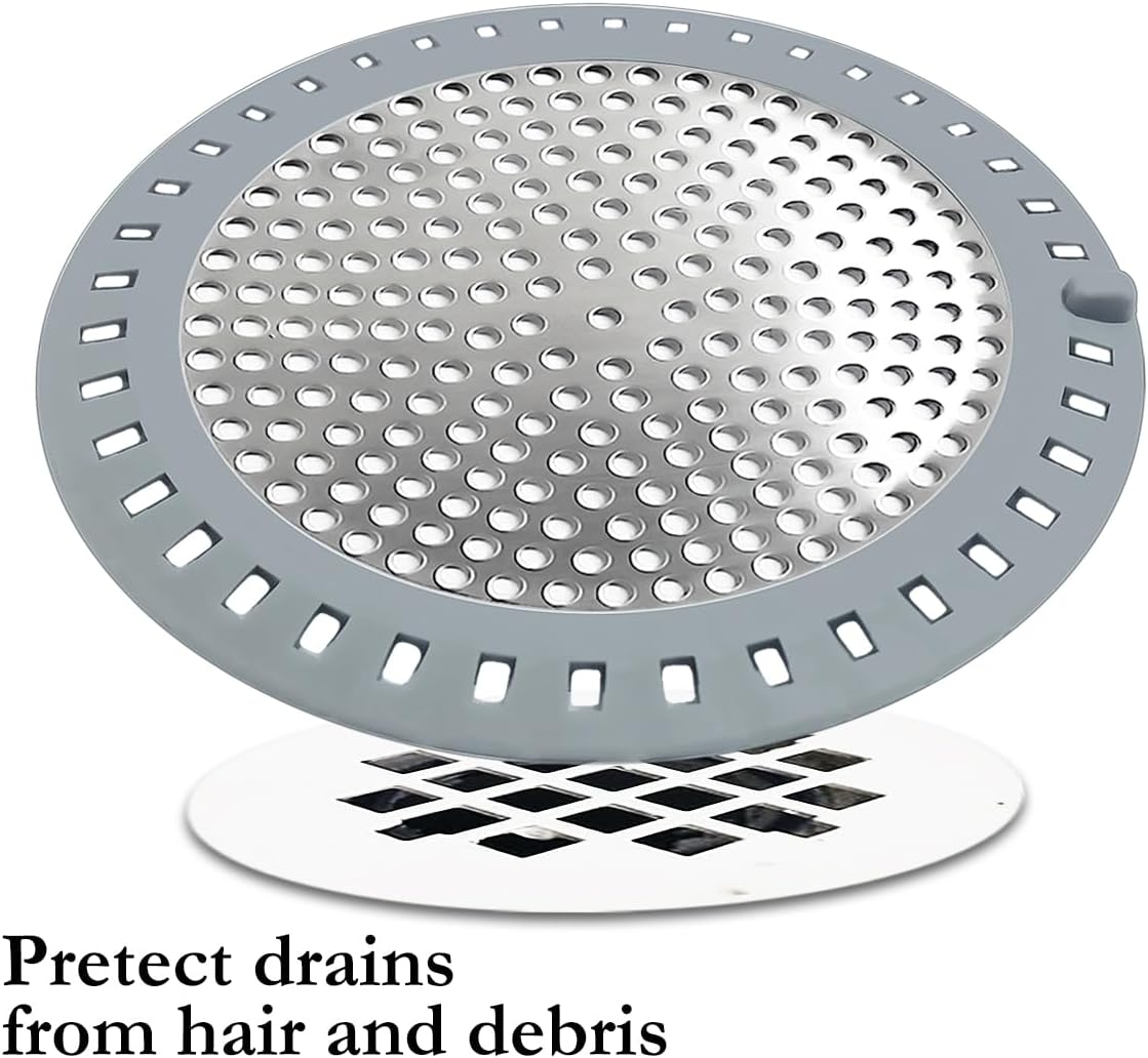 Huntonry Drain Hair Catcher, Shower Hair Drain Catcher, Shower Drain Cover, Bathtub Drain Strainer, Tub Hair Catcher, Bathroom Sink Strainer Hair Trap Filter, Bathroom Drain Defender, Flat, Round