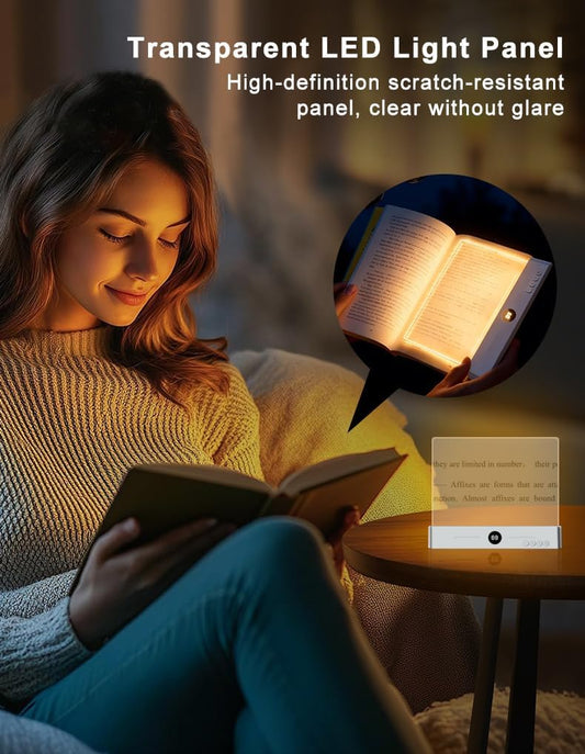 Flat Book Light for Bed Reading, Rechargeable LED Page Light with Timer