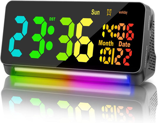 Samshow 120db Super Loud Alarm Clock for Heavy Sleepers Adults | 15 Wake Up Sounds, 7 Color Night Light, Dynamic RGB Color, Adjustable Brightness, Snooze, DST, Large LED Display