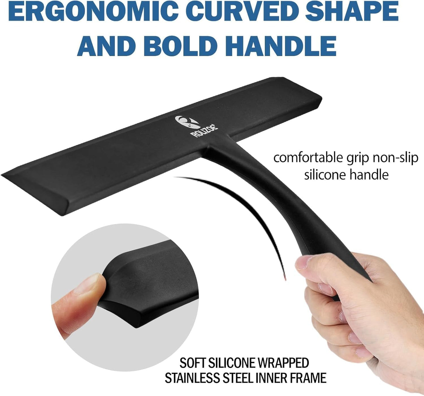 Shower Squeegee for Shower Doors with Bold Handle, 11" Anti-Rust Silicone Shower Squeegee for Shower Glass Door with Stainless Steel Inner Frame, Ergonomics All-Purpose Window Squeegee-Black