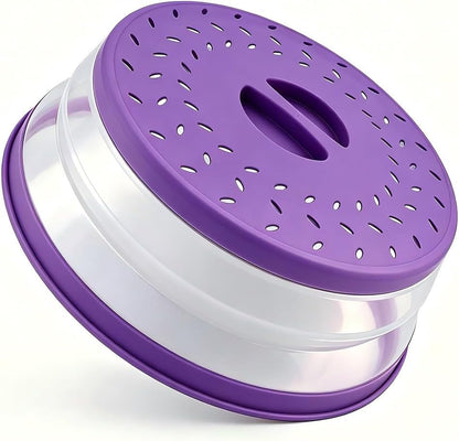 Collapsible Microwave Splatter Cover(Light purple, 10.5IN) | Microwave Plate Cover With Steam Vent，BPA-Free Silicone & Plastic