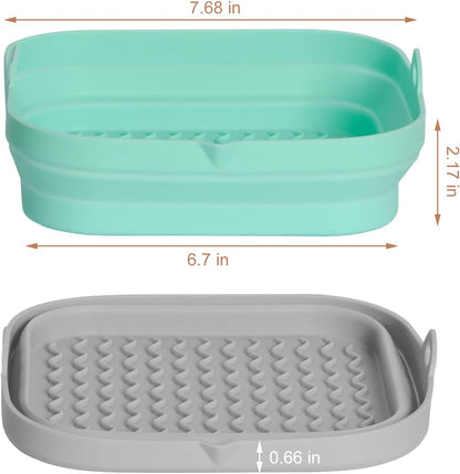 7.7 Inch Silicone Air Fryer Liners Square 2 Pack, Reusable Collapsible Dishwasher Safe Stackable Basket for Air Fryers (One Gray and One Green)