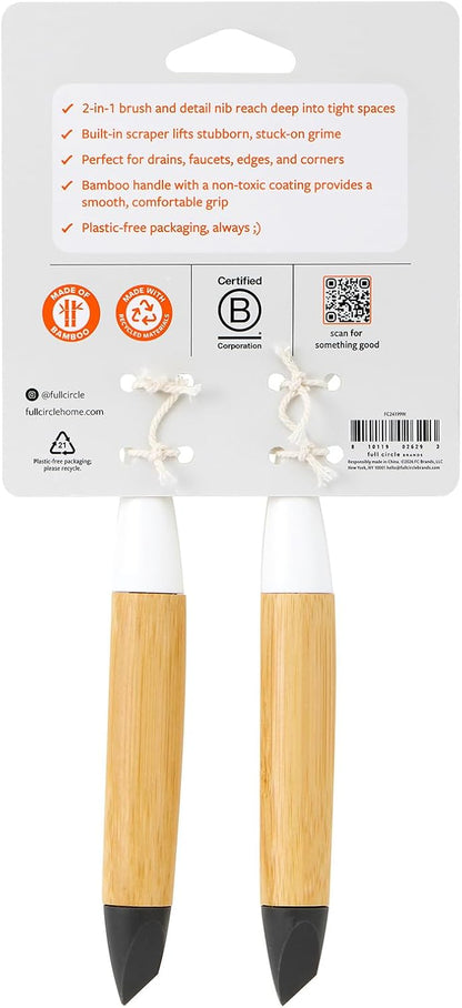 Full Circle Every-Crevice Detail Brush for Grout, White | Tough bristles & a sustainable bamboo handle reach deep into crevices, showers & grout