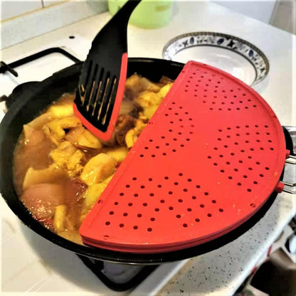 Foldable Silicone Splatter Screen, Bi-Fold Multifunction Shield for Frying Pan 11 3/4-Inch, Red