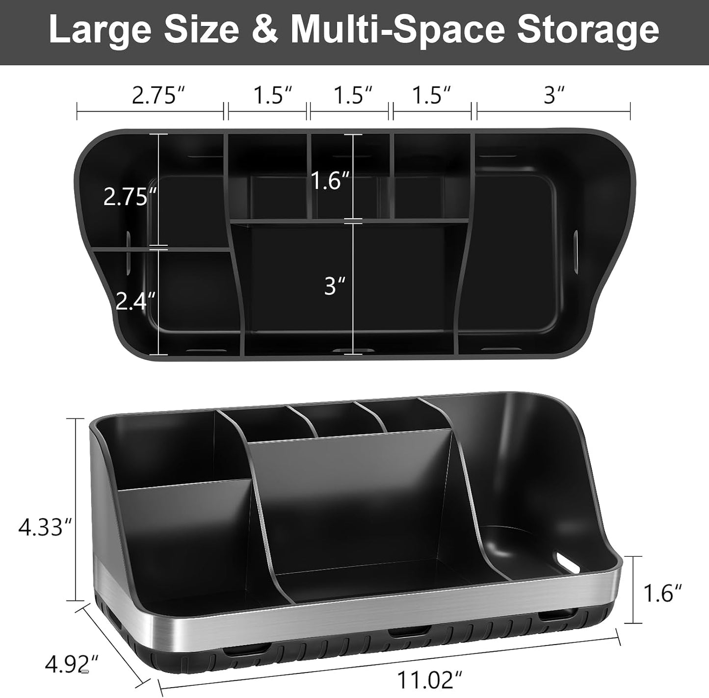 GFWARE Black Toothbrush Holder - 7 Slots Bathroom Organizer Countertop with Drainage Matte Black Electric Toothbrush and Toothpaste Holder for Bathroom Accessories Sink Storage