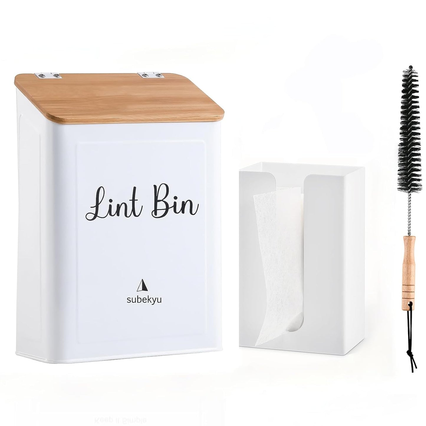 SUBEKYU Magnetic Lint Bin and Dryer Sheet Holder Set for Laundry Room,White | Wall Mounted Metal Lint Box Holder Trash Can,Lint Basket for Laundry Room Organization and Storage Decor
