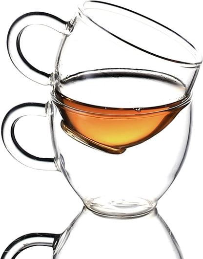 Glass Filtering Tea Maker Teapot with a Warmer and 6 Double-walled Tea Cups Set (Heating base, Standard)