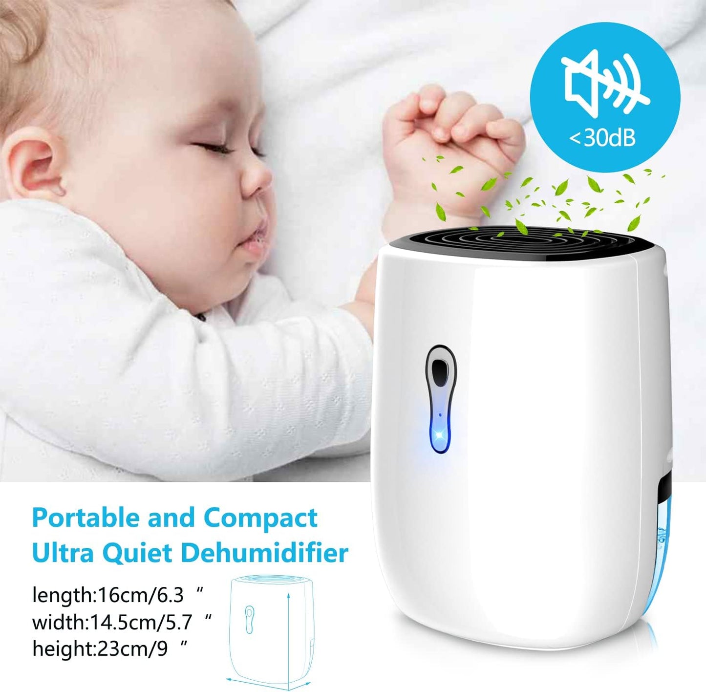 Dehumidifiers for Home 27oz(800ml), Small Auto Shut off with Drain Hose | Portable Ultra Quiet Mini Dehumidifier for Bathroom, Basement, Garage, RV, Gun Safe, Closet, Quiet Moisture Absorber
