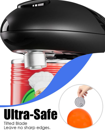 Battery Electric Can Opener, One-Touch,Hands-Free,Smooth Edge,Black,Compact