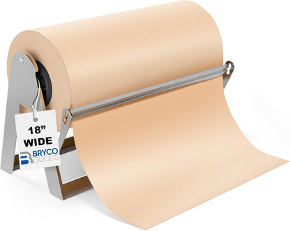 Bryco Goods 18 Inch Butcher & Kraft Paper Roll Dispenser and Cutter | Heavy-Duty Steel Frame, Sharp Blade, Wall Mountable, Tabletop, Non-Slip Rubber Feet, One-Hand Operation, Holds 1000ft Rolls