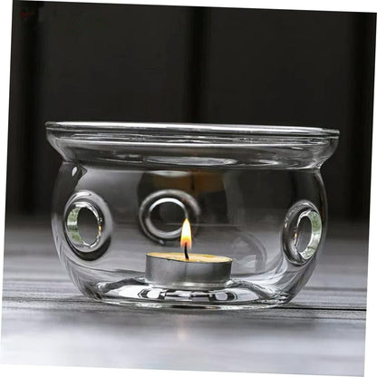 VOSAREA Glass Teapot Warmer Heating Base High Borosilicate Glass Tea Warmer for Home Use Elegant Desktop Teapot Heater Candle Holder for Loose Leaf Tea and