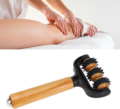 Handheld Spiky Massage Balls Roller, 3 Wheels Spiky Point Muscle Massage Roller with Wood Handle, Muscle Relaxation Tools for Foot Arm Body Neck Leg Pain Pressure Relief