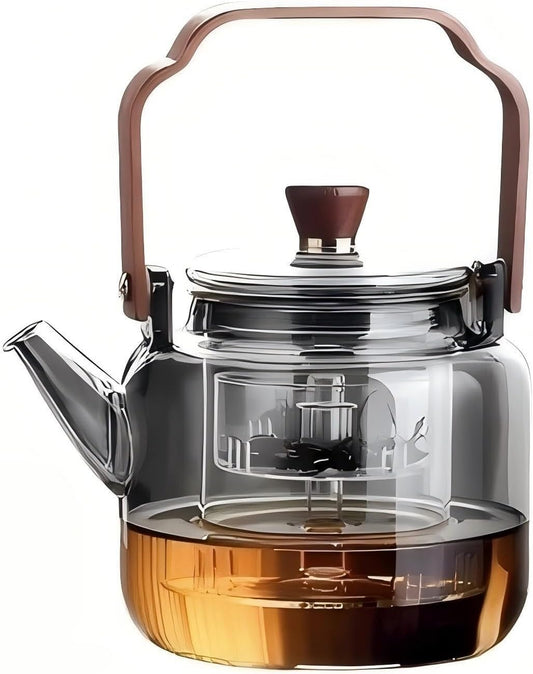 Tea Pot with Infuser for Loose Leaf Tea, Glass Teapot Stovetop, Heat Resistant Borosilicate Tea Kettle, Clear, 34oz/1000ml Capacity, Tea Strainer