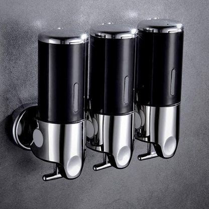 3 in 1 Chamber Wall Mounted Shampoo and Conditioner Dispenser (Silver) | No Drill Shower Soap Dispenser for Bathroom & Hotel Leak-Proof Pumps, Easy Installation and Large Capacity
