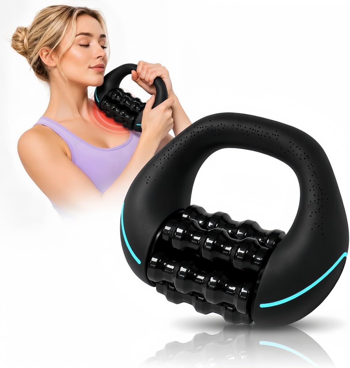 Electric Muscle Roller, Deep Tissue Percussive Electric Massager for Post-Workout & Muscle Recovery, Handheld Tool with 3-Speed Motor, 6 Heads & 24 Massage Points