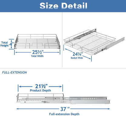 ROOMTEC Pull Out Cabinet Organizer, Pull Out Shelves 5½" W x 21½" D, Heavy Duty Cabinet Drawers Slide Out Kitchen Organizers Storage Shelf