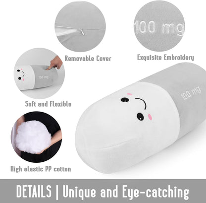Cervical Neck Roll Pill Pillow, Cylinder Bolster Chill Pillows with Washable Cover, Round Neck Pillows Support for Bed Sleeping, Designed for Head, Neck, Lumbar, Legs Back and Yoga (Grey, M)