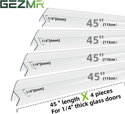 2-Pack Frameless Shower Door Bottom Seal (1/4'' X 39'') Clear Glass Shower Door Sweep Strip can Covers up to 23mm Gap - Stop Leaks