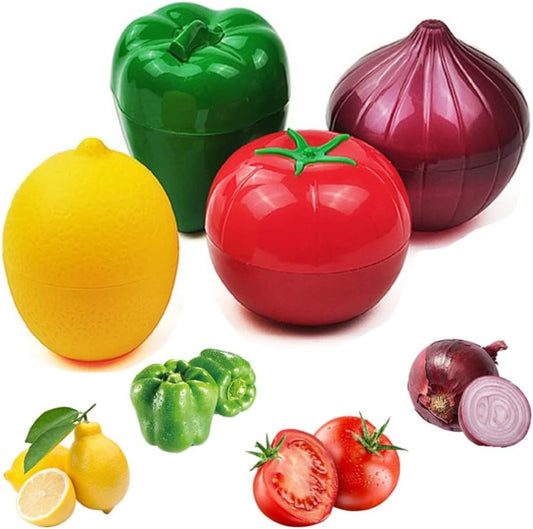 OUKEYI Onion, tomato, lemon, green pepper 4 PCS Vegetable and Fruit Storage Containers for Fridge,，Reusable SiliconeRefrigerator Box Storage Bowls Saver Holder Keeper