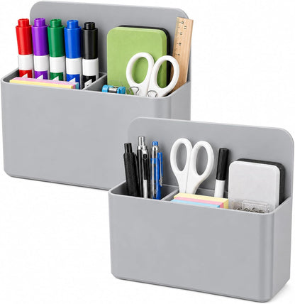 Magnetic Pencil Pen Holder, 2 PCS Magnetic Dry Erase Marker Holder for Whiteboard, Black White Magnet Storage Pencil Cup Case Fridge Organizers Locker Accessories for Office School Teacher Must Haves