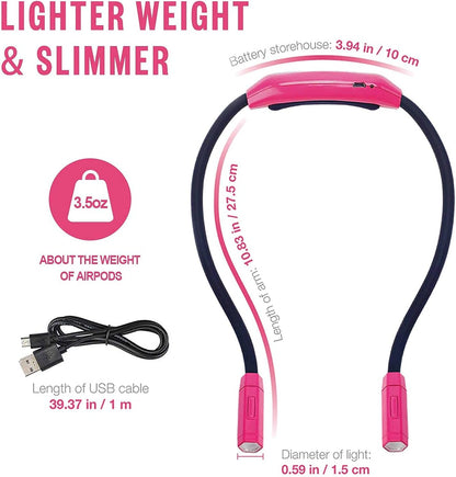 Vekkia Lightweight Neck Reading Light - 3 Colors, 9 Brightness | For Bed Reading, Knitting, Sewing, Crafting. Appeals to Repair & Craft Fans （Pink)
