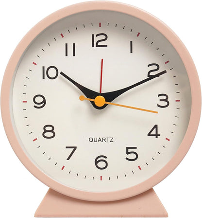 SHISEDECO Small Antique Retro Analog Alarm Clock, 4.5" Desk Clock, Pink | Small Silent Bedside Deskclock with Light Function, Non-Ticking Tableclock Decor for Living Room, Bedroom, Bedside, Shelf