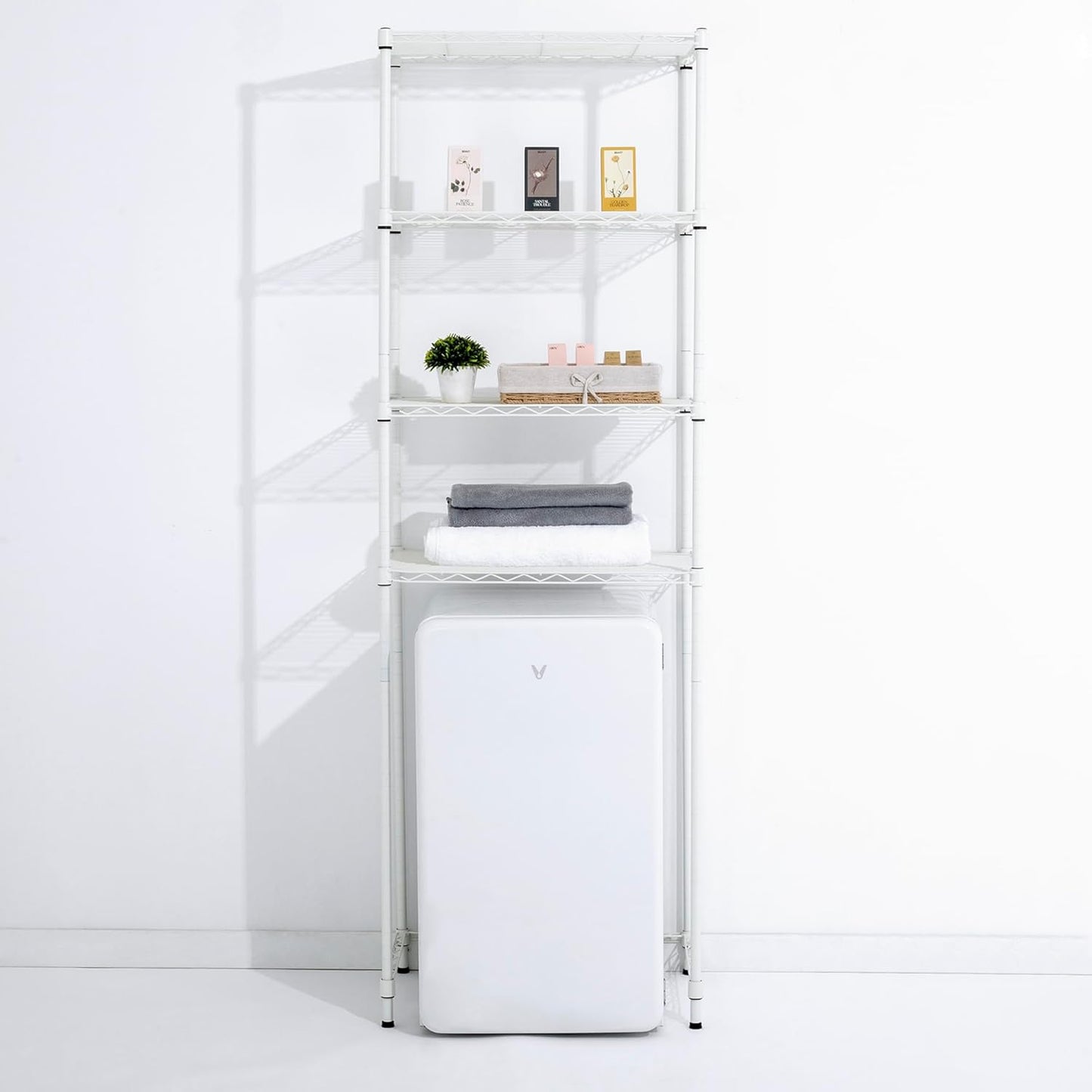 Zvyteay 4 Tier Mini Fridge Shelf Adjustable Height Storage Shelf Metal Storage Rack Mini Fridge and Microwave Stand for Dorm, Kitchen, Office, White