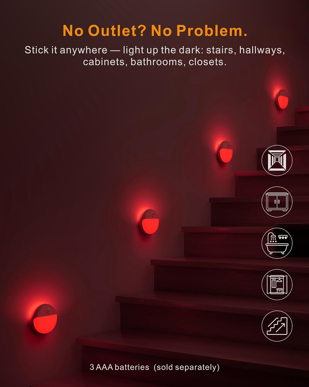 Small Motion Sensor Amber Night Light Battery Operated, Toilet Light | 2 Pack, 3 Modes, Dimmable 1-15lm, Dim Light Soft Glow, No Plug, Wireless Stick on Light for Bedroom, Sleep, Bathroom, Kids