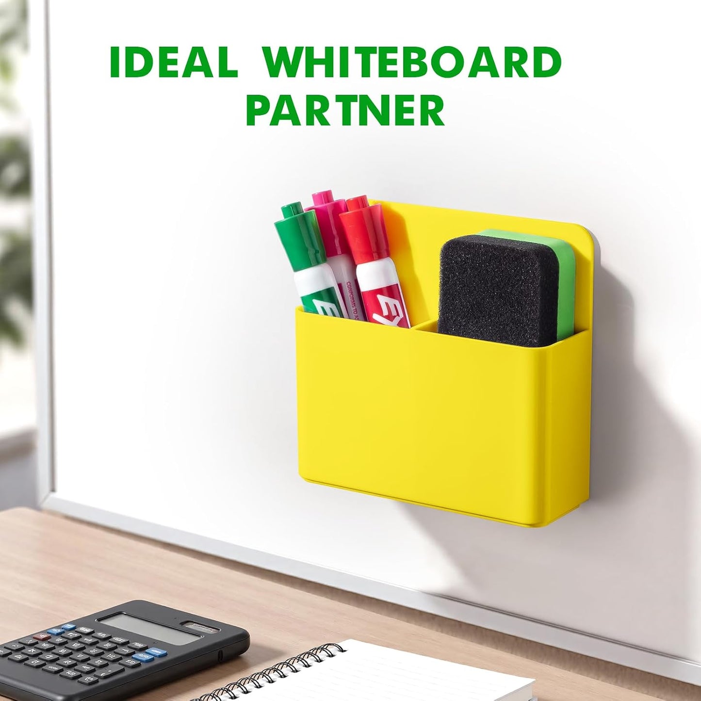 2 Pack Magnetic Pen Holder Cup for Whiteboard, Classroom Supplies | Plastic Magnetic Dry Erase Marker Holder for Refrigerator Fridge, Pencil Cup for School, Locker Accessories Organizer-White