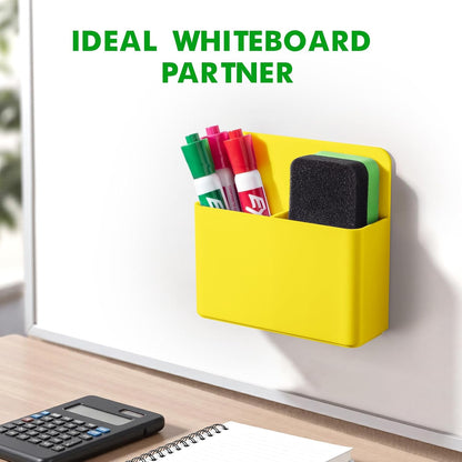 2 Pack Magnetic Pen Holder Cup for Whiteboard, Classroom Supplies | Plastic Magnetic Dry Erase Marker Holder for Refrigerator Fridge, Pencil Cup for School, Locker Accessories Organizer-White