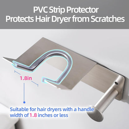 Hair Dryer Holder Wall Mounted, Stainless Steel Blow Dryer Holder for Bathroom, Hair Dryer and Straightener Holder Adhesive or Drilling, Hair Tool Organizer for Salon Barber Shops Banjekt