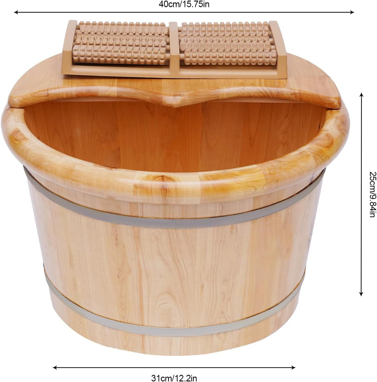 Wooden Foot Bath Basin, Health Foot Massage Barrel Feet Spa Soak Bucket w/Roller
