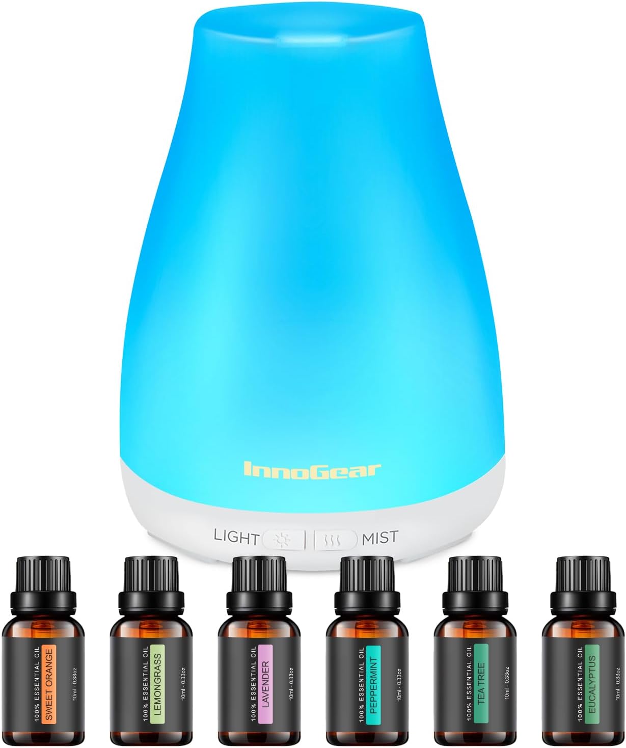 InnoGear Essential Oil Diffuser with Oils, 100ml Aromatherapy Diffuser with 6 Essential Oils Set, Aroma Cool Mist Humidifier Gift Set, Dark Wood Grain